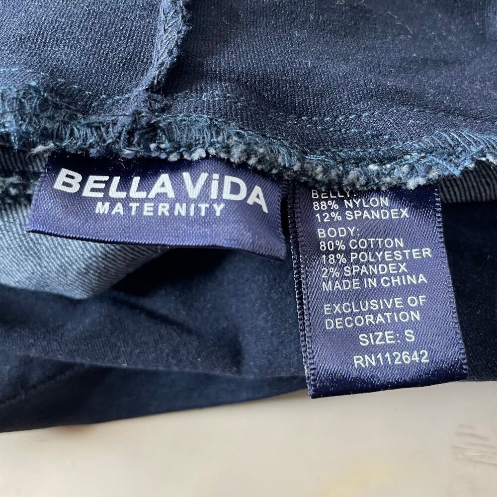 BELLA VIDA Soft Girl Lace Hem Maternity Denim Shorts Distressed Dark Wash S - Picture 7 of 8